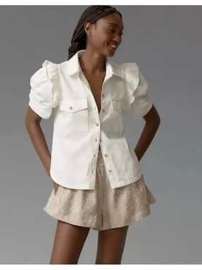 Anthropologie Pilcro Ozzi Ruffle-Sleeve Buttondown Shirt Size 2X